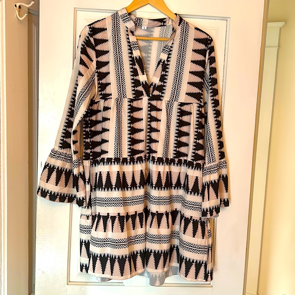 Cream, pink, and black mini dress/tunic